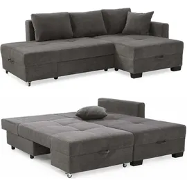 luma-home Ecksofa Schwenkfunktion Doppelbett Schlafcouch Bettkasten Cord in Grau Anthrazit / 15214 - Grau