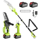 Supstable Mini Kettensäge 6 Zoll mit Teleskopstange und 33 mm Elektrische Astschere, Hochentaster Akku 8000mAh, Max. Reichweite bis 4,8m, Automatischer Kettenspannung