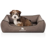 Knuffelwuff Orthopädisches Hundebett Amelie aus Velours mit Handwebcharakter M-L 85 x 63cm Braun - abnehmbarer Bezug - waschbar - für große, mittelgroße und kleine Hunde