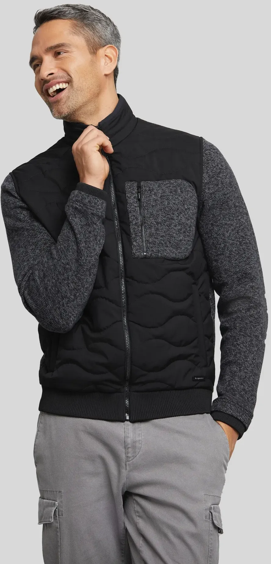 bugatti Sweatjacke, mit Brusttasche bugatti dunkelgrau 3XL