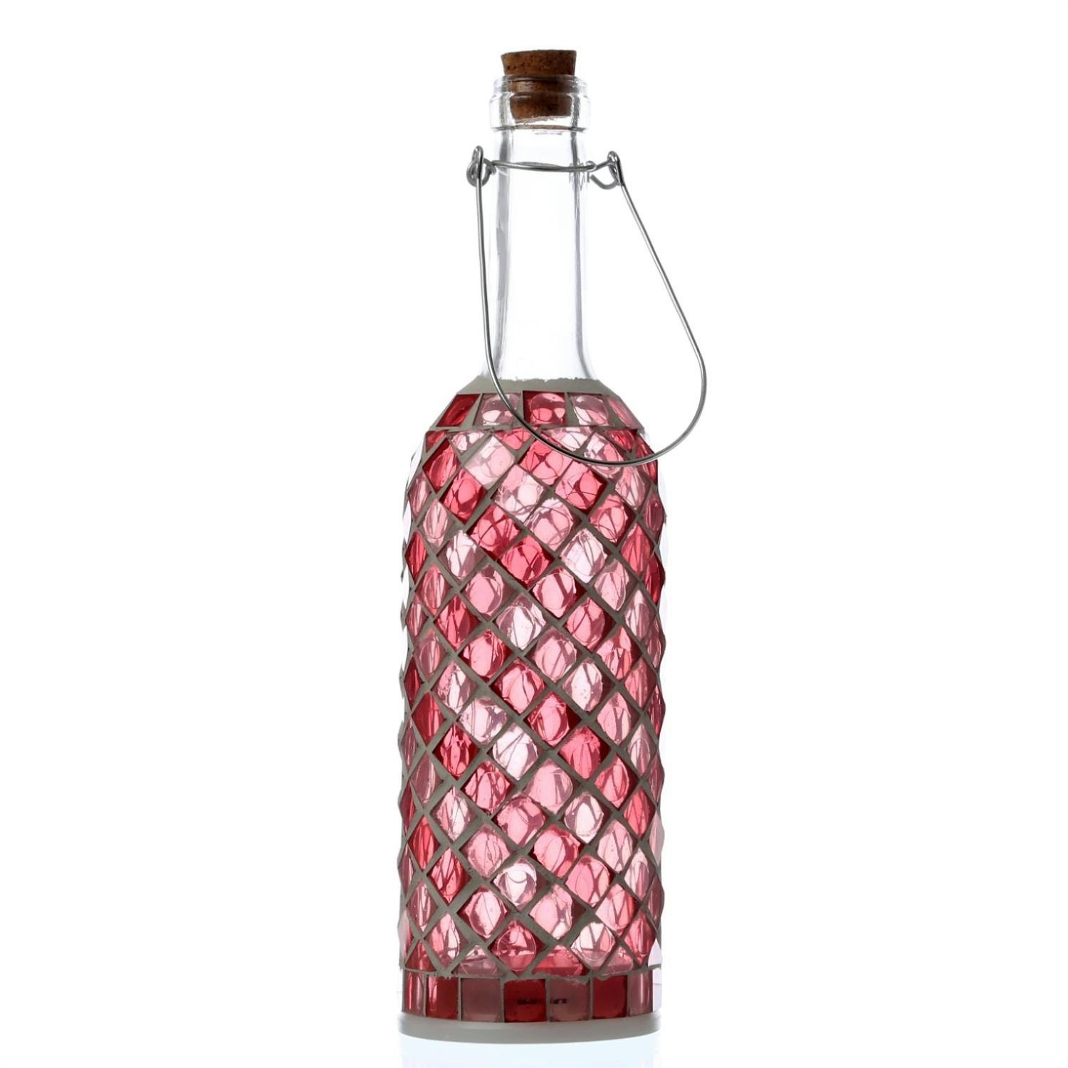 LED Flasche Mosaiksteine Mosaikflasche Glasflasche beleuchtet Leuchtflasche rosa