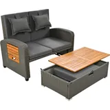 Garten-Lounge-Sessel-Set 120 x 74 x 95 cm Grau Rattan 2 Personen Verstellbare Rueckenlehne Stuetzfuss Fusshocker Oder Outdoor-Bett Rueckenkissen - Grau