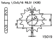 ESJOT Kettingpinion, 16 tanden