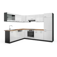 Vicco Winkelküche R-Line L-Form 227 x 287 cm Weiß Hochglanz/Anthrazit