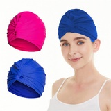 2X Schwimmkappe Damen Turban Badekappe Ohrenschutz Badehaube rutschfest Swimming Cap Retro Schwimmhaube Mädchen Bademütze Elastisch Schwimmmütze Sommer Schwimmkappe für Lange Kurze Haare Blau Rosa