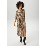 Aniston CASUAL Blusenkleid mit abnehmbarem Bindegürtel, Eingrifftaschen mit trendigem Leo-Print - jedes Teil ein Unikat - NEUE KOLLEKTION, Gr. 42 N-Gr, sand-beige-hellbraun-braun-kunkelbraun-schwarz, , 40036016-42 N-Gr