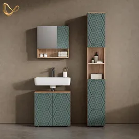 livinity Waschbeckenunterschrank Ronco 60 x 59 x 30 cm Grün/Goldkraft Eiche