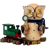 Drechslerei Kuhnert Räucherfigur Eule mit Eisenbahn 15 cm Braun