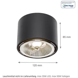 Spectrum LED Chloe AR111 GU10 Aufbauleuchte schwarz Deckenleuchte IP20 max. 50W rund - Schwarz