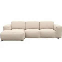 Ecksofa FLEXLUX "Lucera Chaislongue rechts oder links, L-Form, bequem", weiß (warm weiß), B:251cm H:73cm T:171cm, 100% Echteder, Sofas, modern & anschmiegsam, Kaltschaum, Stahl-Wellenunterfederung