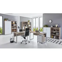 BMG-Möbel Büromöbel Arbeitszimmer Komplett Office Edition in Sonoma Eiche/Weiss Matt Set 7,