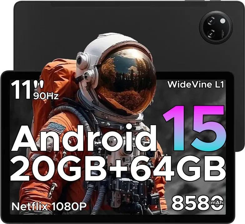 DOOGEE TAB A9+ Neu 2025 Android 15 Tablet, 11 Zoll mit Gemini-AI, 8580 mAh & T7200 Octa-Core, 20GB+64GB/2TB LPDDR4X, 13MP+5MP, Widevine L1, Face ID, BT 5.0, 5G WiFi, GPS, FM, OTG, Schwarz