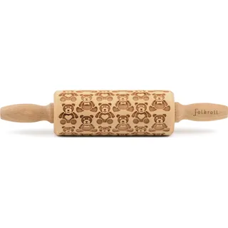 Folkroll Teigroller FOLKROLL "3D-Motiv-Teigrolle", braun, L:23cm, Buchenholz, Teigroller, Teddybären