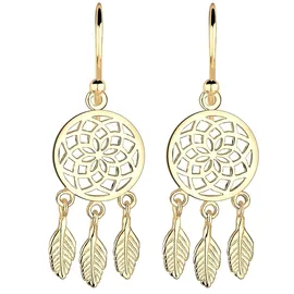 Elli Ohrhänger Traumfänger Federn gold 925 Sterling Silber onesize