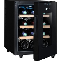 CLIMADIFF Weinkühlschrank CC12, Glastür, 12 Flaschen Wein 18L Flaschenkühlschrank Kühlschrank, für 12 Standardflaschen á 0,75l,Design Weinkühler, Getränkekühlschrank 35x46x48cm Weinschrank Wein schwarz