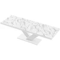 Design Esstisch Tisch HE-999 Marmor Natur Hochglanz - Weiß Hochglanz ausziehbar 160 bis 256 cm
