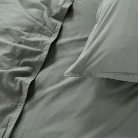 Wometo Bettwäsche Renforce Stone-Washed 155x220 & 80x80 100% Baumwolle - grün OEKO-TEX weich modern Used-Look Leinen-Optik