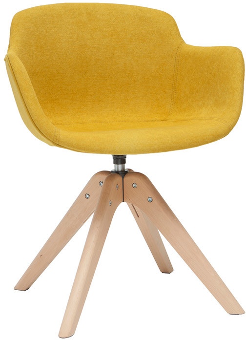 Design-Stuhl mit Samteffekt senffarben und Holz AARON
