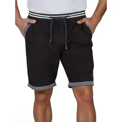 riverso Kurze Hosen Herren Stretch Regular Fit RIVAngelo Regular Fit Schwarz Normaler Bund Tunnelzug XXL