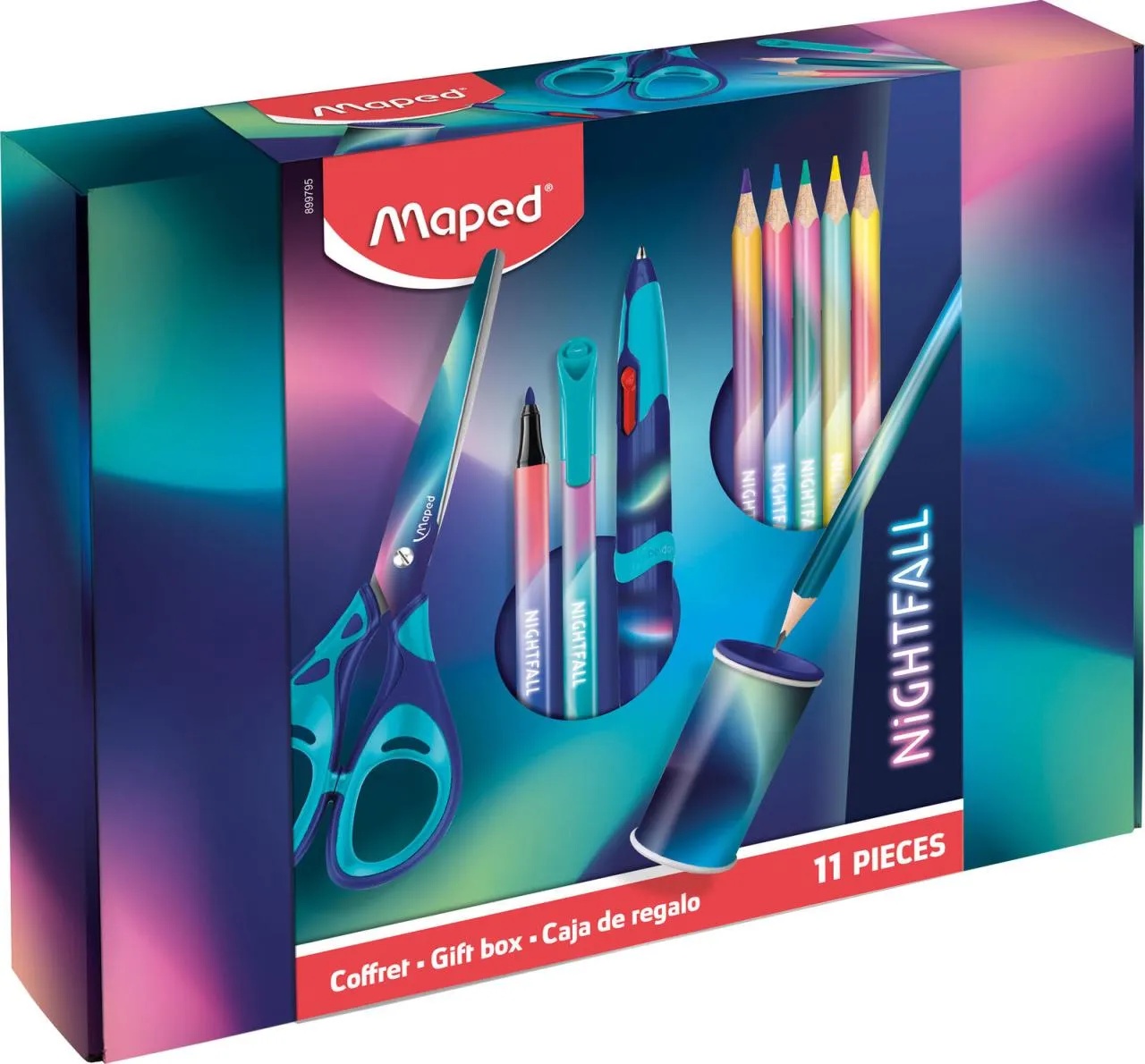 maped Geschenk-Box 11-tlg. 5x Buntstifte NIGHTFALL, 1x Schere NIGHTFALL TEENS 16 cm, 1x 4-Farb-Kugelschreiber NIGHTFALL,