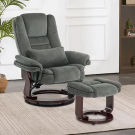 MCombo Drehbarer Fernsehsessel mit Hocker Stoff 83 x 106 x 173 cm Grau mit Liegefunktion