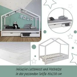 Homestyle4u Hausbett 90 x 200 cm Kiefer massiv weiß