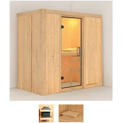 Sauna KARIBU "Vada", beige (naturbelassen), ohne Ofen, (ohne Ofen), Saunen, ohne Ofen