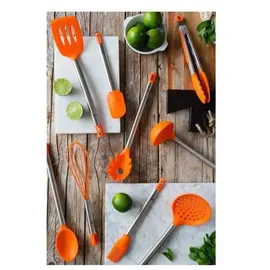 Bra Efficient Set mit 5 Küchenutensilien und Karussell Edelstahl Nylon Silikon 14,5 x 15 x 37,5 cm Orange