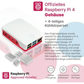 BerryBase Raspberry Pi 4 Starterkit, 64GB microSDHC inkl. Pi OS, Gehäuse, Netzteil, HDMI-Kabel und Zubehör - RAM: 1GB - Farbe: weiß