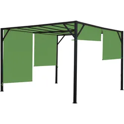 Pergola Baia, Garten Pavillon Terrassenüberdachung, stabiles 6cm-Stahl-Gestell + Schiebedach grün ~