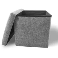 Cosaving Sitzhocker mit Stauraum Aufbewahrungsbox Fußhocker Faltbar Aufbewahrungshocker Hocker mit Stauraum Polsterhocker Sitztruhe Aufbewahrungsbox Sitzwürfel mit Deckel,Leinenimitat 30x30x30 cm Grau