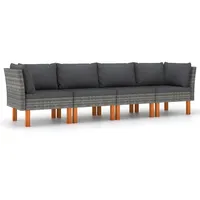 vidaXL 4-Sitzer-Gartensofa mit Kissen Grau Poly Rattan