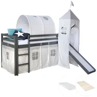 Homestyle4u Hochbett, Grau, Holz, Kinder- & Jugendzimmer, Kindermöbel, Kinderbetten, Hochbetten