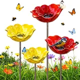 Blumen Gartenstecker VogelträNke, 2026 Neu Metall Blumen Gartenstecker, BienenträNke, Schmetterlinge für Den Garten, VogelträNke Futterschale Rasen & Balkon (Rot *2+Gelb *2)