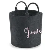 minimutz Aufbewahrungskorb Filz Kinderzimmer - Persopnalisiert mit Name - Filzkorb Kinder Spielzeugbox Wäschekorb - (dunkelgrau) M (40x40 cm)