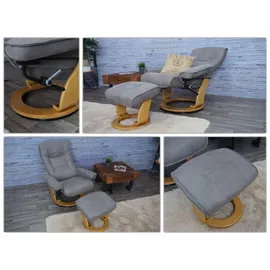 MCA Furniture Relaxsessel Edmonton Stoff/Textil 130 kg belastbar 130 x 130 x 130 cm hellgrau/naturbraun mit Hocker
