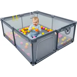 Relaxdays Relaxdays, Laufstall Baby mit 50 Bällen Grau