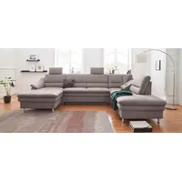 Wohnlandschaft SIT & MORE "Cardoso U-Form" Sofas Gr. B/H/T: 324cm x 90cm x 90cm, Luxus-Microfaser 1, Recamiere links, keine Funktion, grau (steel) mit Federkern und Kopfstützen, Bettfunktion Relaxfunktion