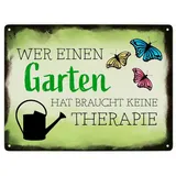speecheese Wer einen Garten hat braucht keine Therapie Metallschild XXL in 28x38 cm für den Garten witzige Geschenkidee für Gärtner und Blechschild für Menschen mit Garten