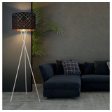 ETC Shop LED Stehlampe Wohnzimmer schwarz gold Stehleuchte Dreibein, Textil mit Dekorstanzungen, 7W 806lm warmweiß, H 160 cm