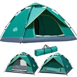 Newfulam Camping Zelt 2-3 Personen, 3S Auto Pop Up Zelt Wasserdicht Kuppelzelte Wurfzelt Schnellaufbau mit 2 Mesh Türen, UV, Winddicht für Camping, Wandern, Rucksackreisen (Grün, 2-3 Personen)