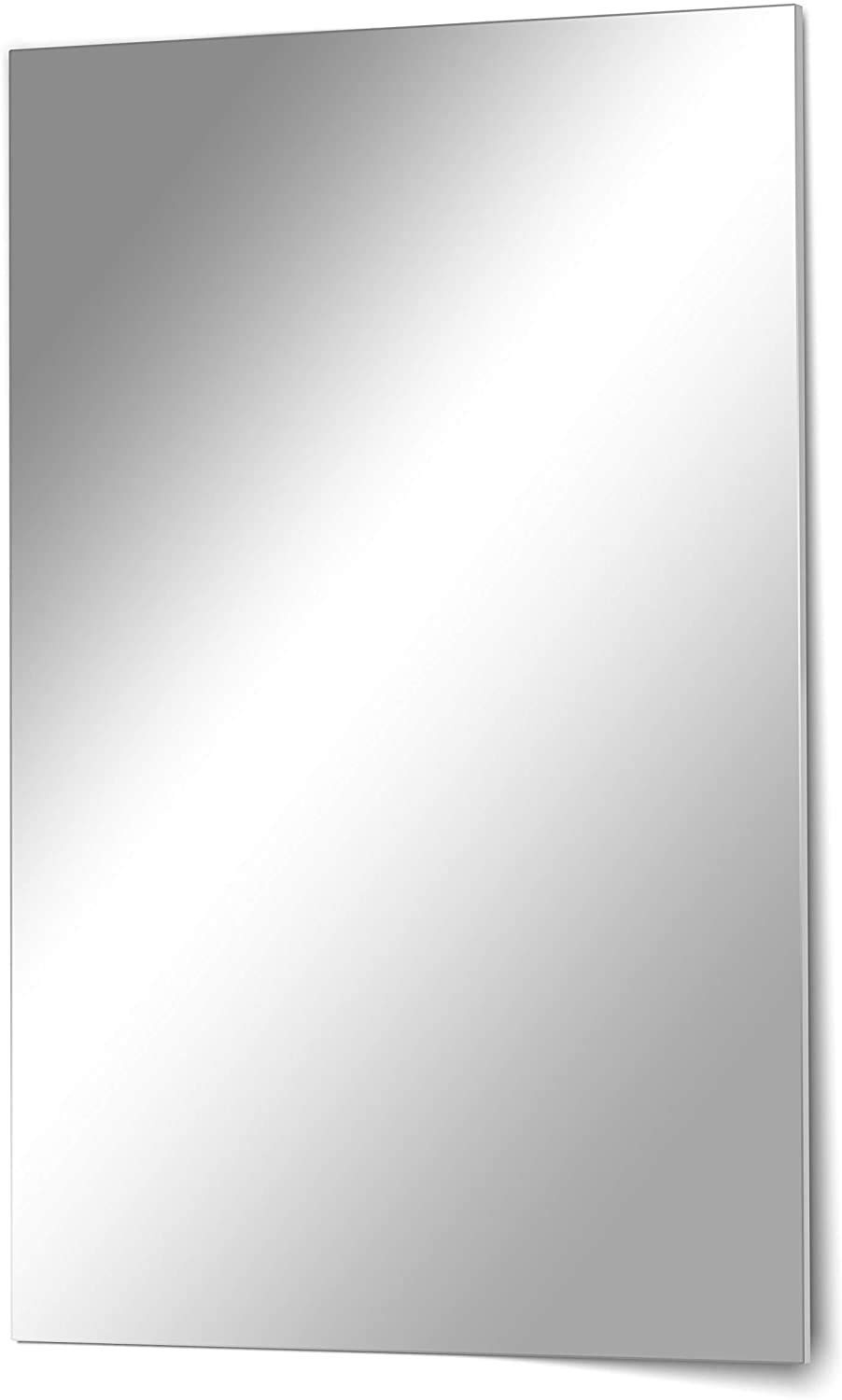 Kristallspiegel / Wandspiegel / Badspiegel Rahmenlos ohne Facette Mirror Made in Germany incl. Befestigungsmaterial (50 x 40), Silber