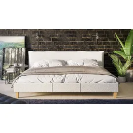 s-style möbel - Polsterbett 200x200 Volker Weiß Boucle Stoff Füße aus Massivholz