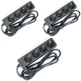 3 x G-L-T 4-Fach Mehrfachsteckdose schwarz Steckdosenleiste, Steckplätze 45 Grad gedreht, Kabel 1,4m, Steckerleiste