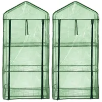 Royal Gardineer 2er-Set Folien-Gewächshäuser, 3 Etagen, Aufroll-Tür, 59x126x39cm, grün