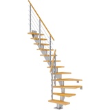 DOLLE Mittelholmtreppe Frankfurt (Breite: 75 cm, 1/4-gewendelt, Perlgrau, Farbe Stufen: Buche, Natur, Geschosshöhe: 259 – 301 cm)