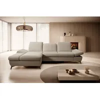 Goldstoff Ecksofa mit Schlaffunktion und Bettkasten - L-Form Sofa Beige/Grau, 1 Teile, Modernes Schlafsofa mit Sofakissen - Premium Couch Cord & L-Form beige
