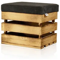 Lycce Polsterhocker Sitzhocker, Holzkiste geflammt mit gepolstertem Cordstoff-Deckel, mit Stauraum und gepolstertem Sitzkissen grau
