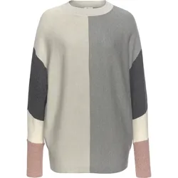 Rundhalspullover BOYSEN'S, Damen, Gr. 48/50, grau (wollweiß, grau, altrosa), Strick, Obermaterial: 50% Baumwolle, 50% Polyacryl, colorblocking, casual, weit hüftlang, Rundhals, Langarm Rippstrickbündchen, Pullover Rundhalspullover Pullover, mit modischem Pastel-Colorblocking NEUE FARBE