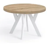 Dekori Möbel Runder Ausziehbarer Tisch für Esszimmer mit Holzbeinen, Pero, Loft-Stil, Skandinavische, Durchmesser Varianten: von 90 bis 220 cm (Eiche Sonoma/Weiß, 100/200 cm)